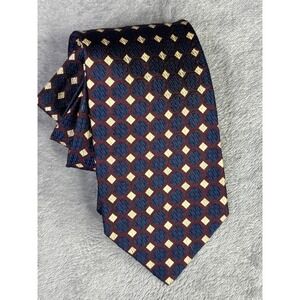 Hart Schaffner & Marx Tie Mens OS Burgundy Blue Gold Geometric Silk Made Italy
